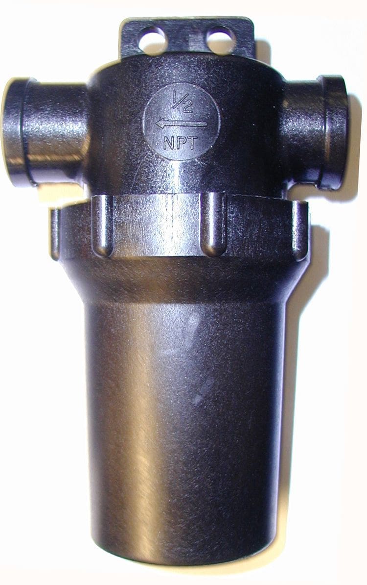1/2" F x F Inline Filter - black with hanger tab - 50 mesh screen