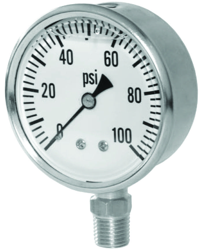 2.5" Glycerin Filled Pressure gauge-bottom mount, 0-100 PSI